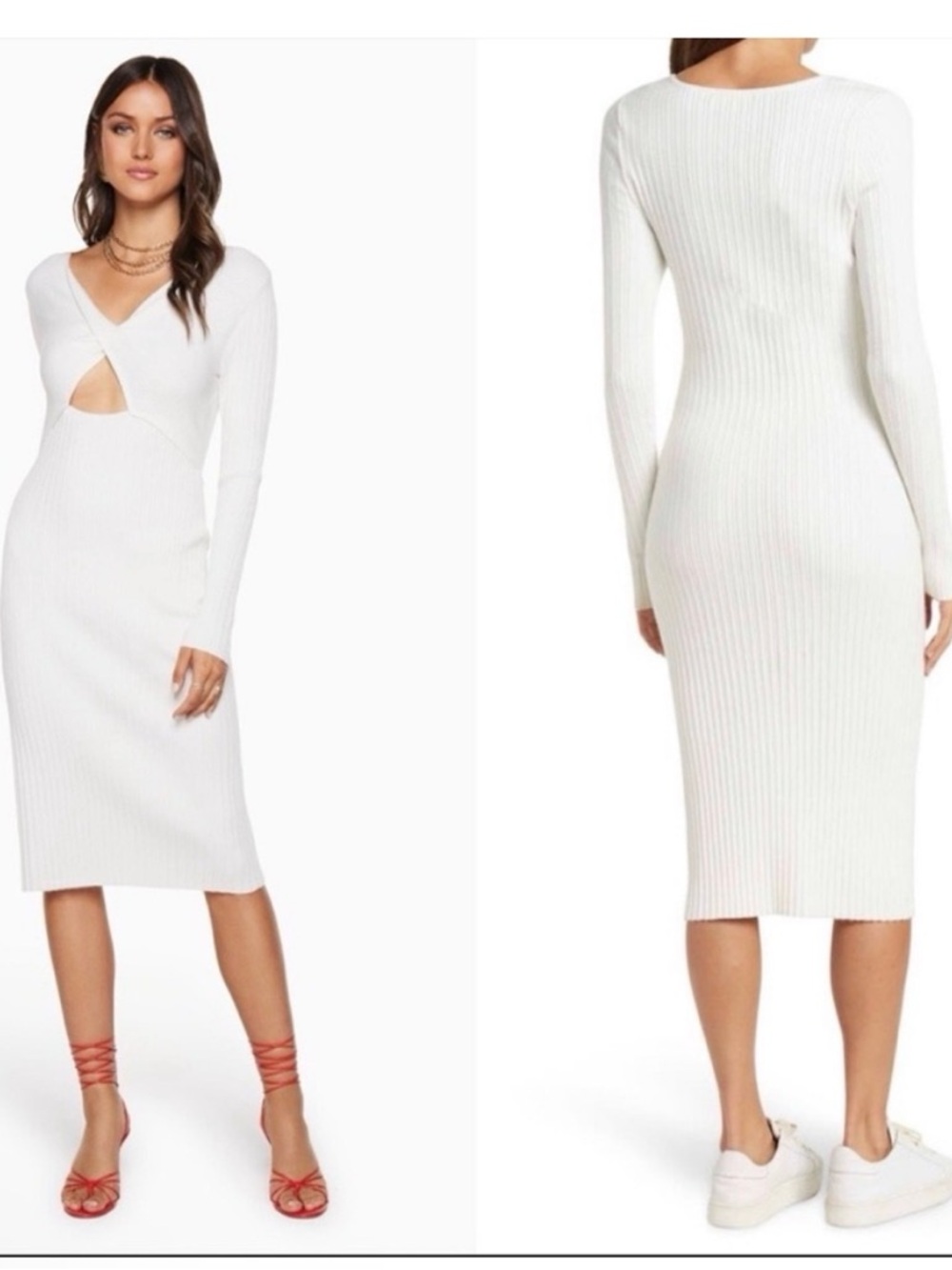 Ramy Brook Pilar Rib Knit Dress White Size M